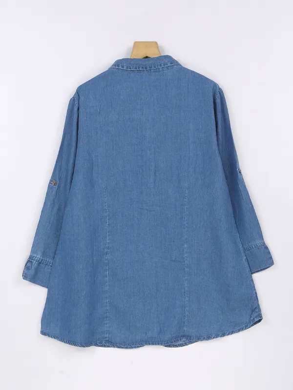 Boom blue plain denim shirt
