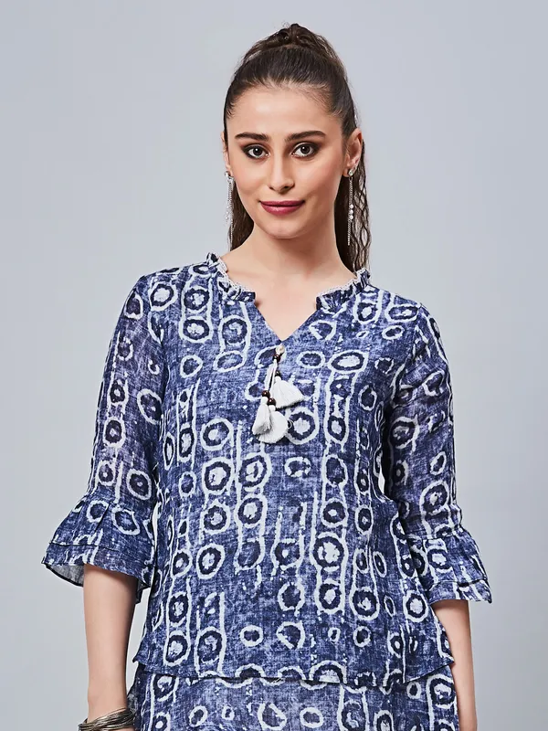 Boom blue printed linen top