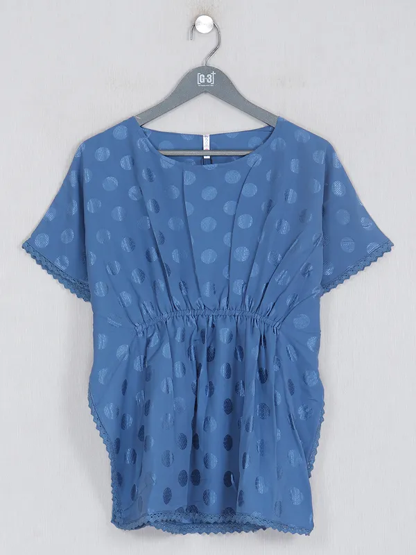Boom casual rayon cotton printed top in blue