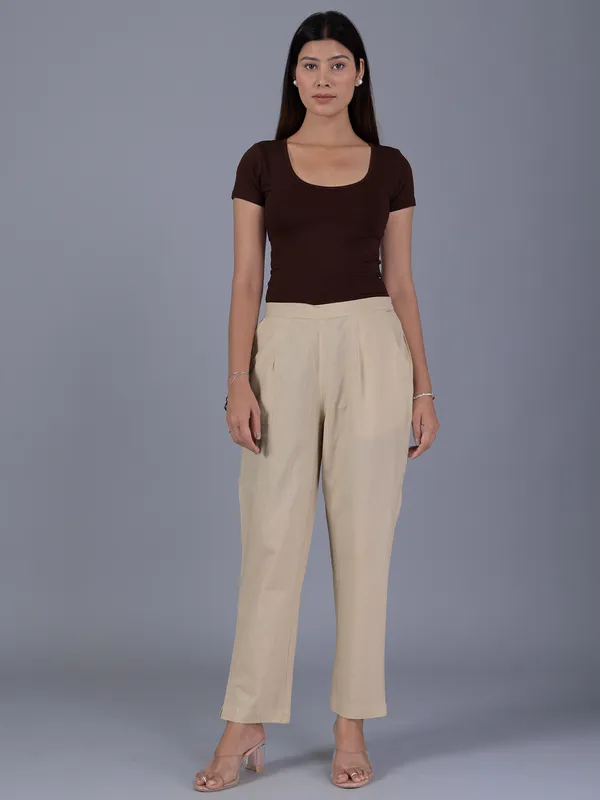 Cotton beige pant for women