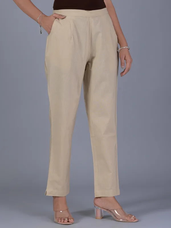 Cotton beige pant for women