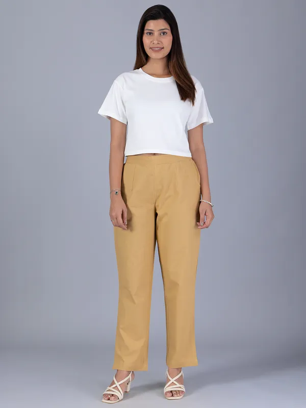 Khakhi cotton pant for women