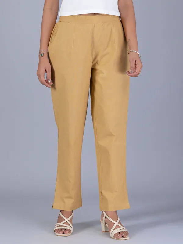 Khakhi cotton pant for women