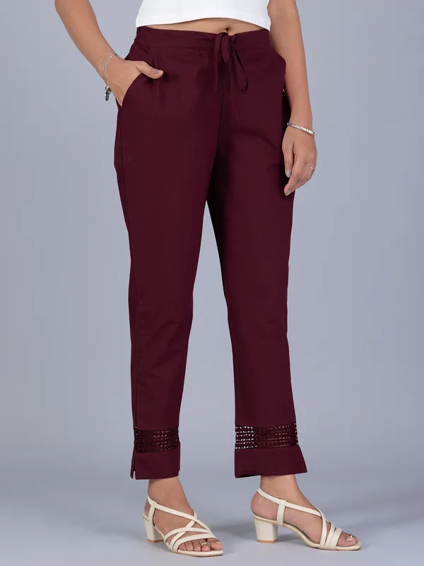 Wine cotton women pant