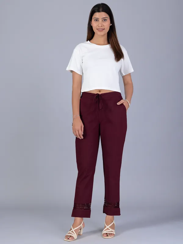 Wine cotton women pant