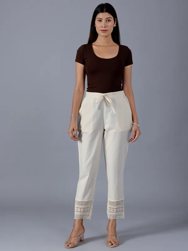 Cotton cream casual pant