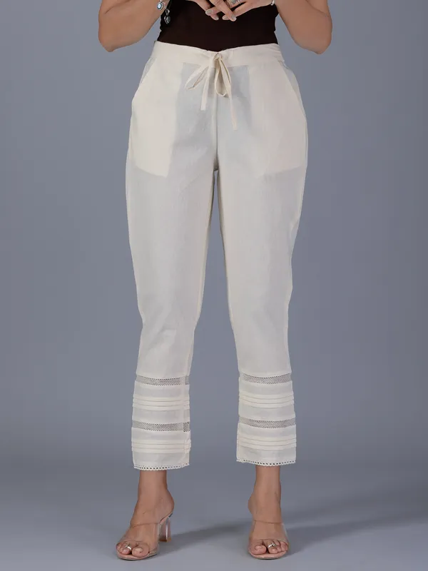 Cotton cream casual pant