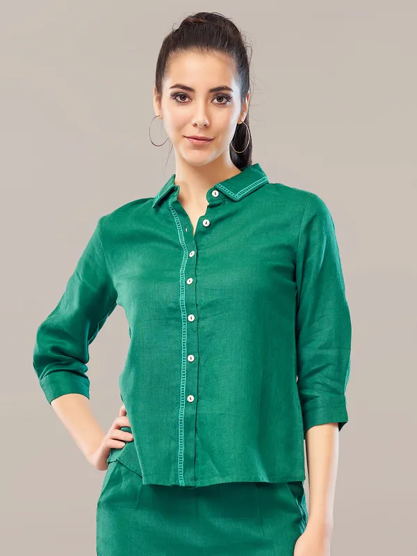 Boom dark green linen co ord set