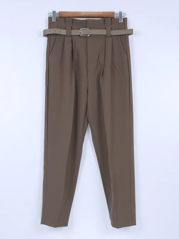 Boom latest brown lycra formal pant