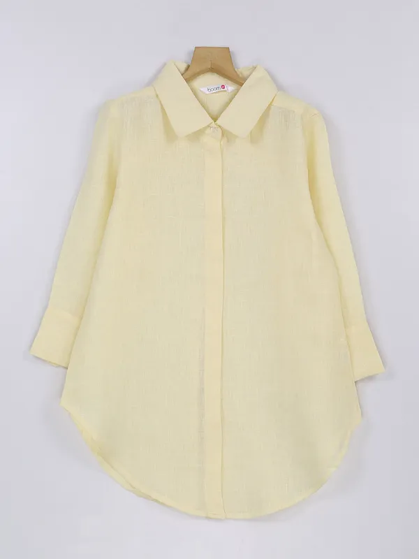 Boom light yellow plain linen shirt