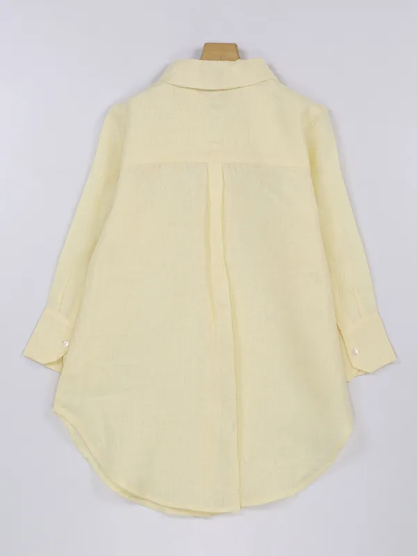Boom light yellow plain linen shirt
