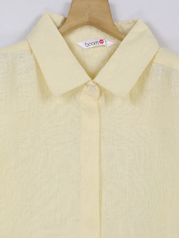 Boom light yellow plain linen shirt