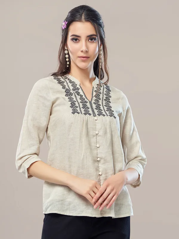 Boom linen beige top