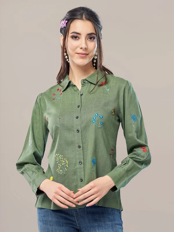 Boom linen dark green shirt