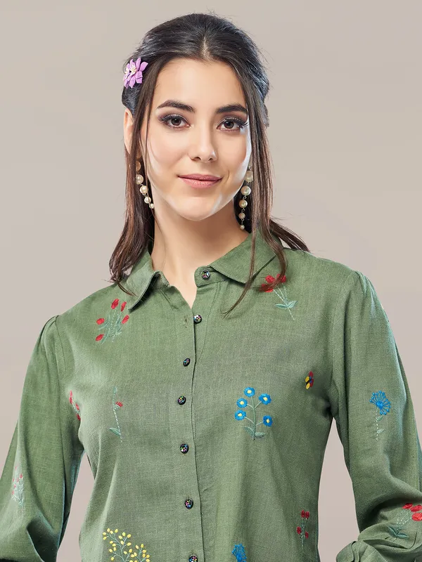 Boom linen dark green shirt
