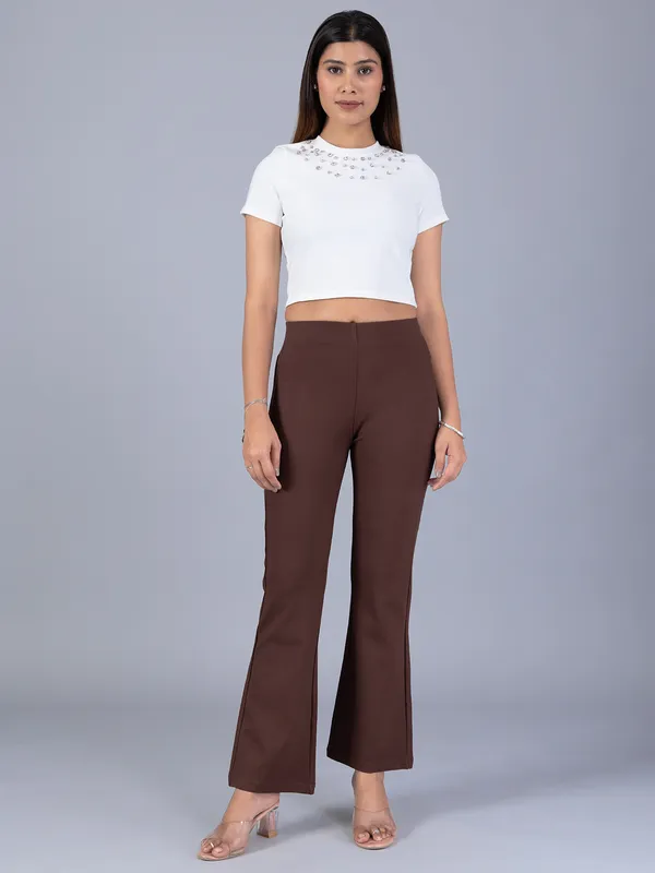 BOOM lycra brown pant for women