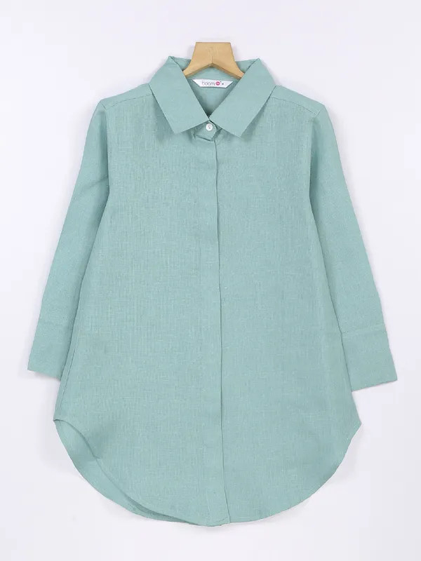 Boom mint green linen plain shirt
