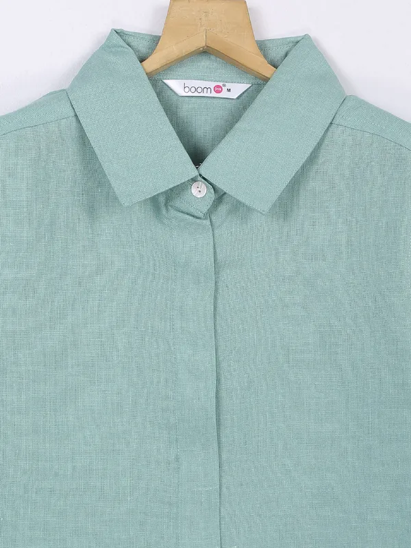 Boom mint green linen plain shirt
