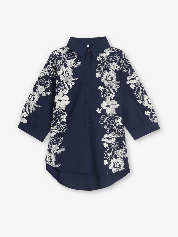 BOOM navy cotton embroidery shirt
