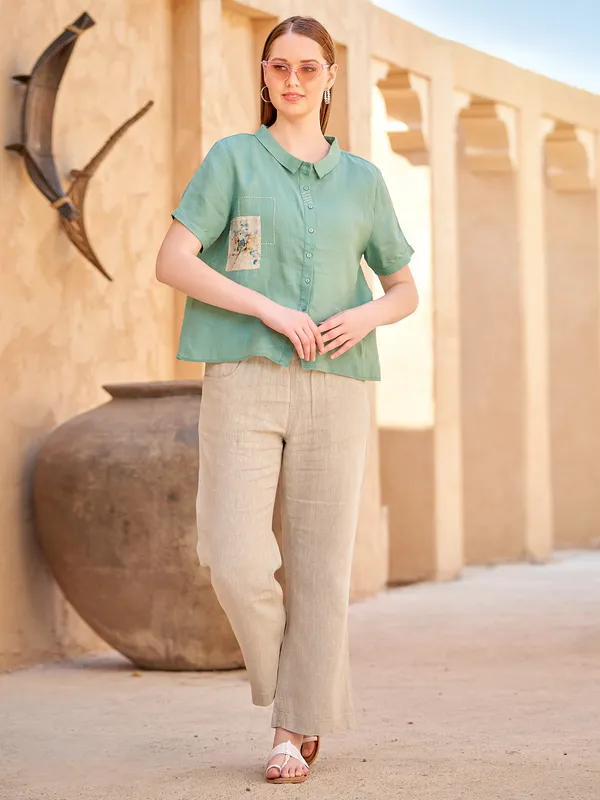 BOOM pista green linen shirt