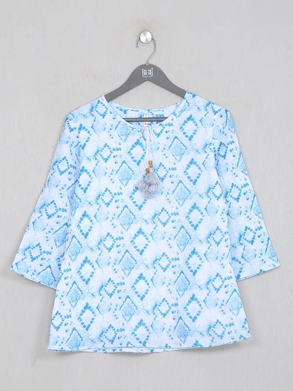 Boom printed aqua blue cotton casual wear top