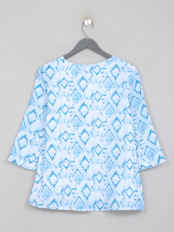 Boom printed aqua blue cotton casual wear top