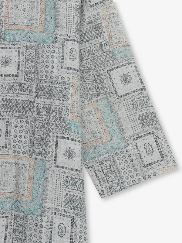 BOOM printed grey linen top
