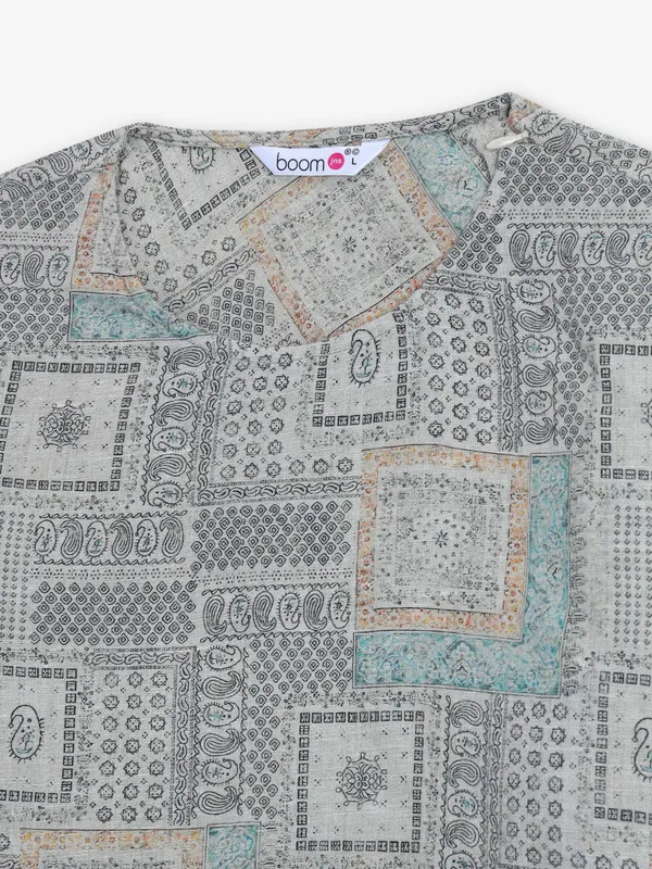 BOOM printed grey linen top