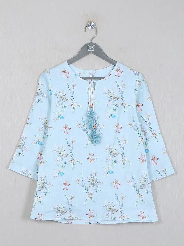 Boom printed sky blue cotton casual wear top
