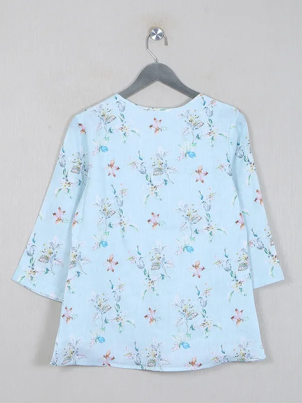 Boom printed sky blue cotton casual wear top
