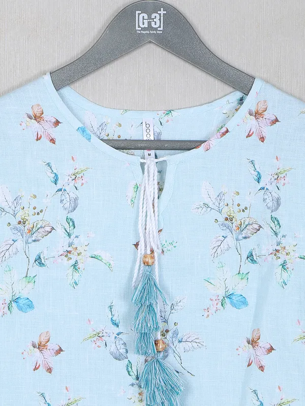 Boom printed sky blue cotton casual wear top