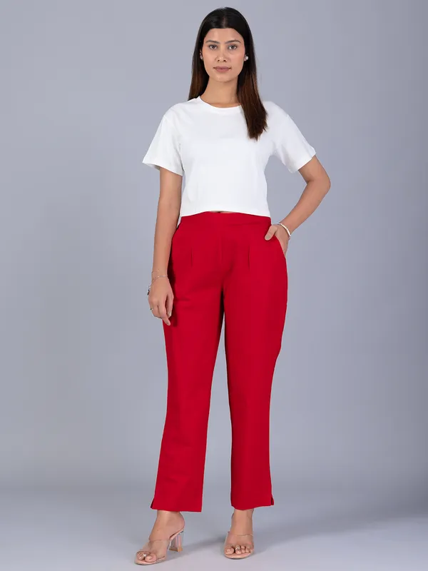 Red cotton pant for women casual