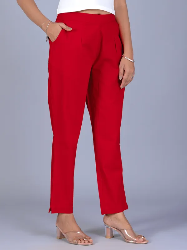 Red cotton pant for women casual