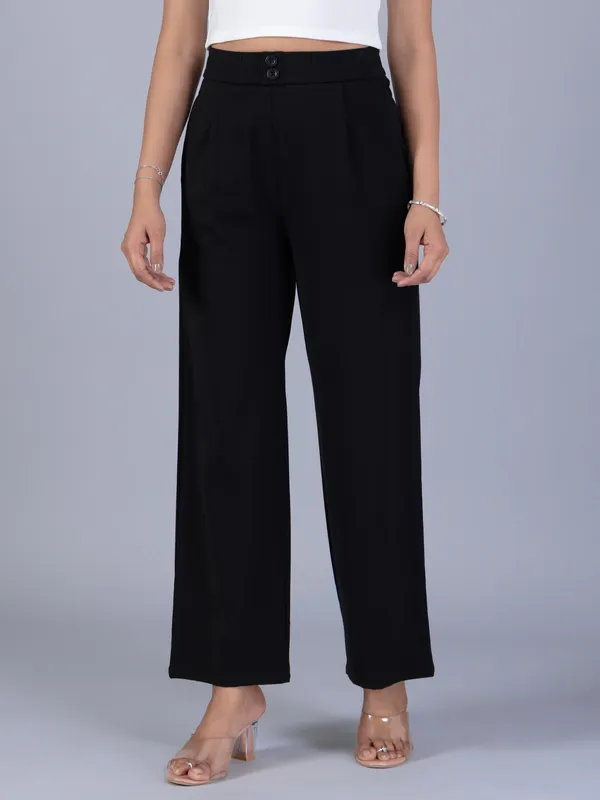 BOOM solid black lycra pant for women