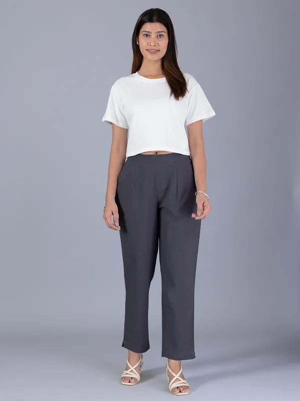 Solid grey cotton pant