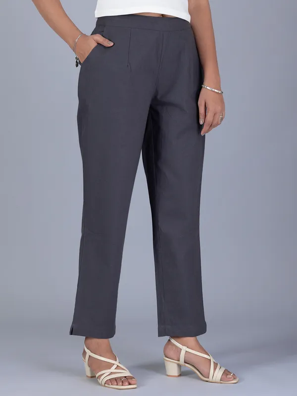 Solid grey cotton pant