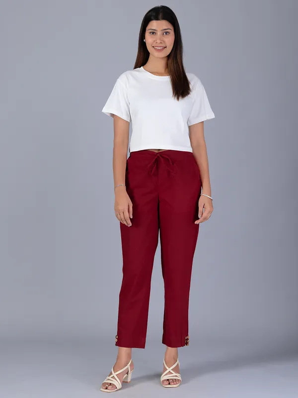 Solid maroon cotton pant