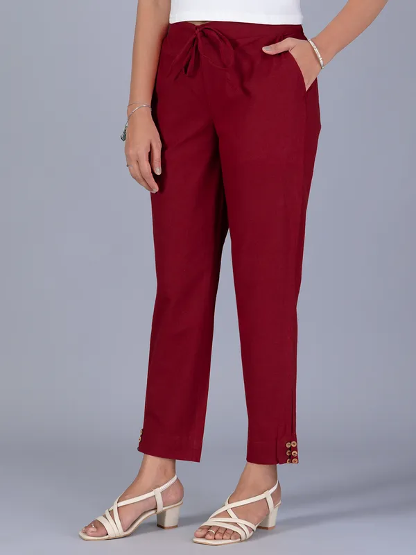 Solid maroon cotton pant