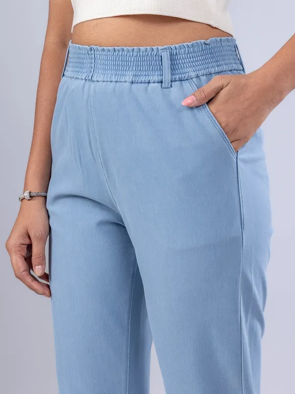 BOOM stone blue cotton denim style woman pant