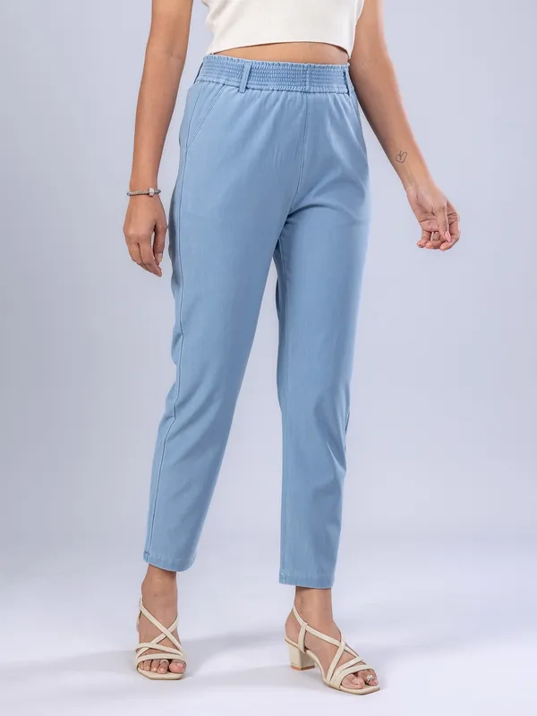 BOOM stone blue cotton denim style woman pant