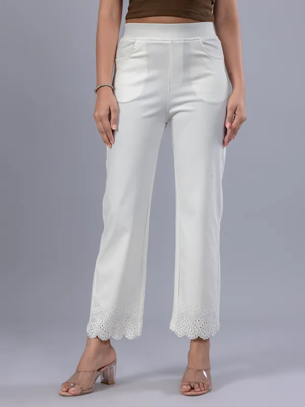 BOOM white cotton women pant