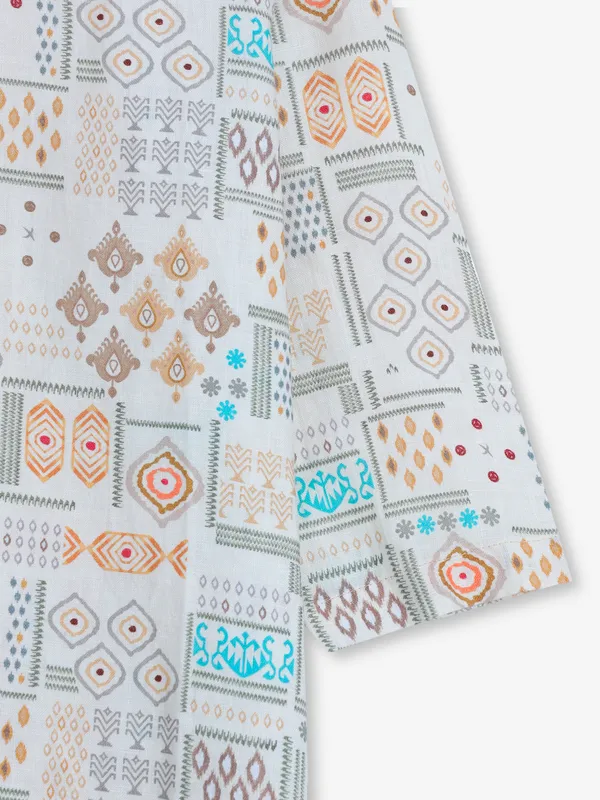 BOOM white linen printed top
