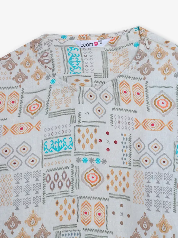 BOOM white linen printed top