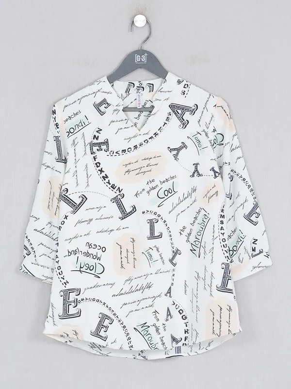 Boom white printed rayon cotton top for women