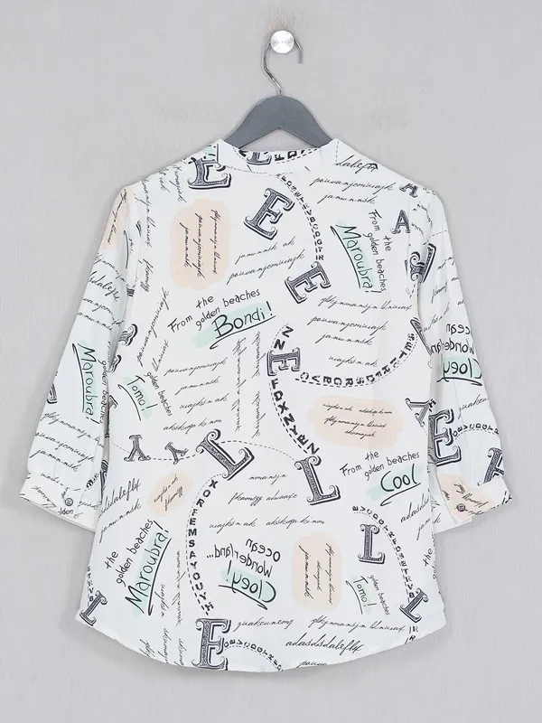 Boom white printed rayon cotton top for women