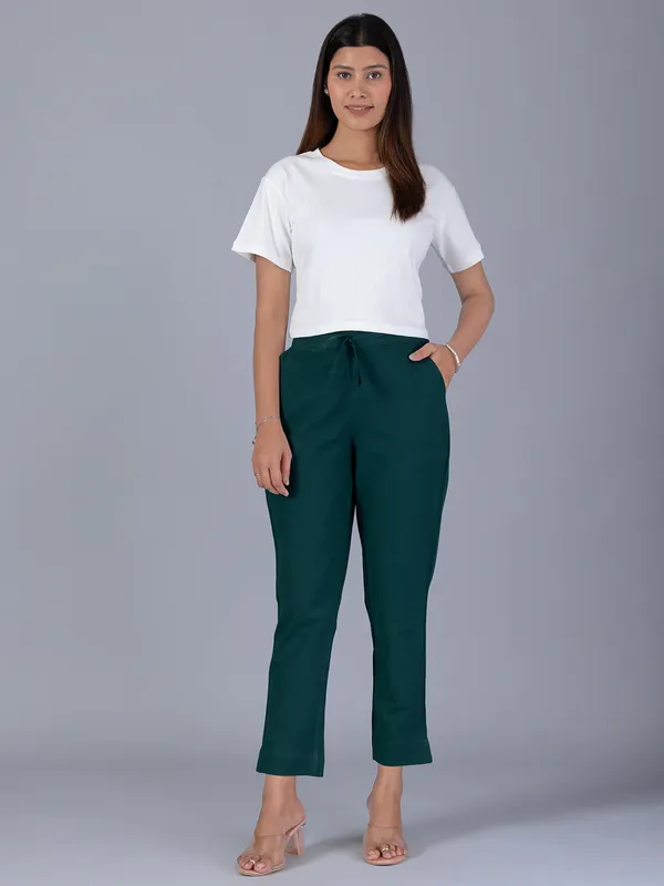 Women cotton pant in green