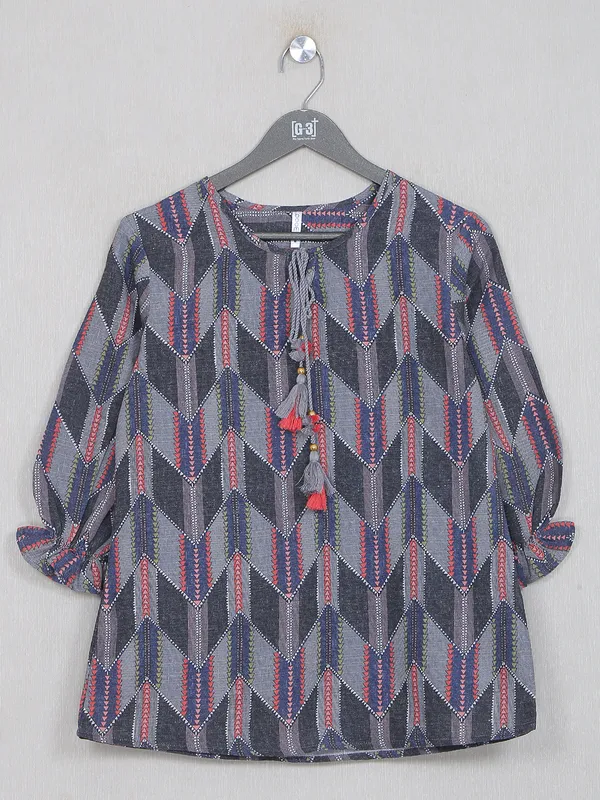 Boom zig-zag printed multi color cotton casual wear top