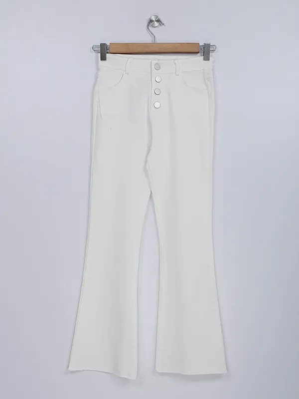 Bootcut white solid jeans