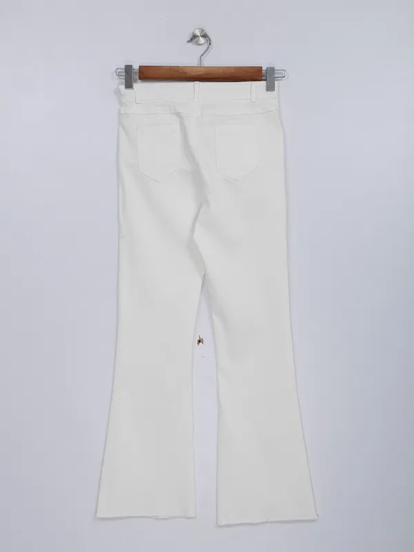 Bootcut white solid jeans