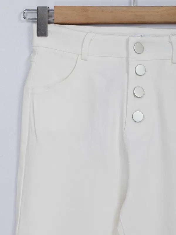 Bootcut white solid jeans